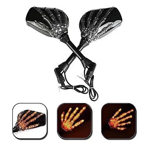 Retro Skull Hand Lighted Rearview Mirror